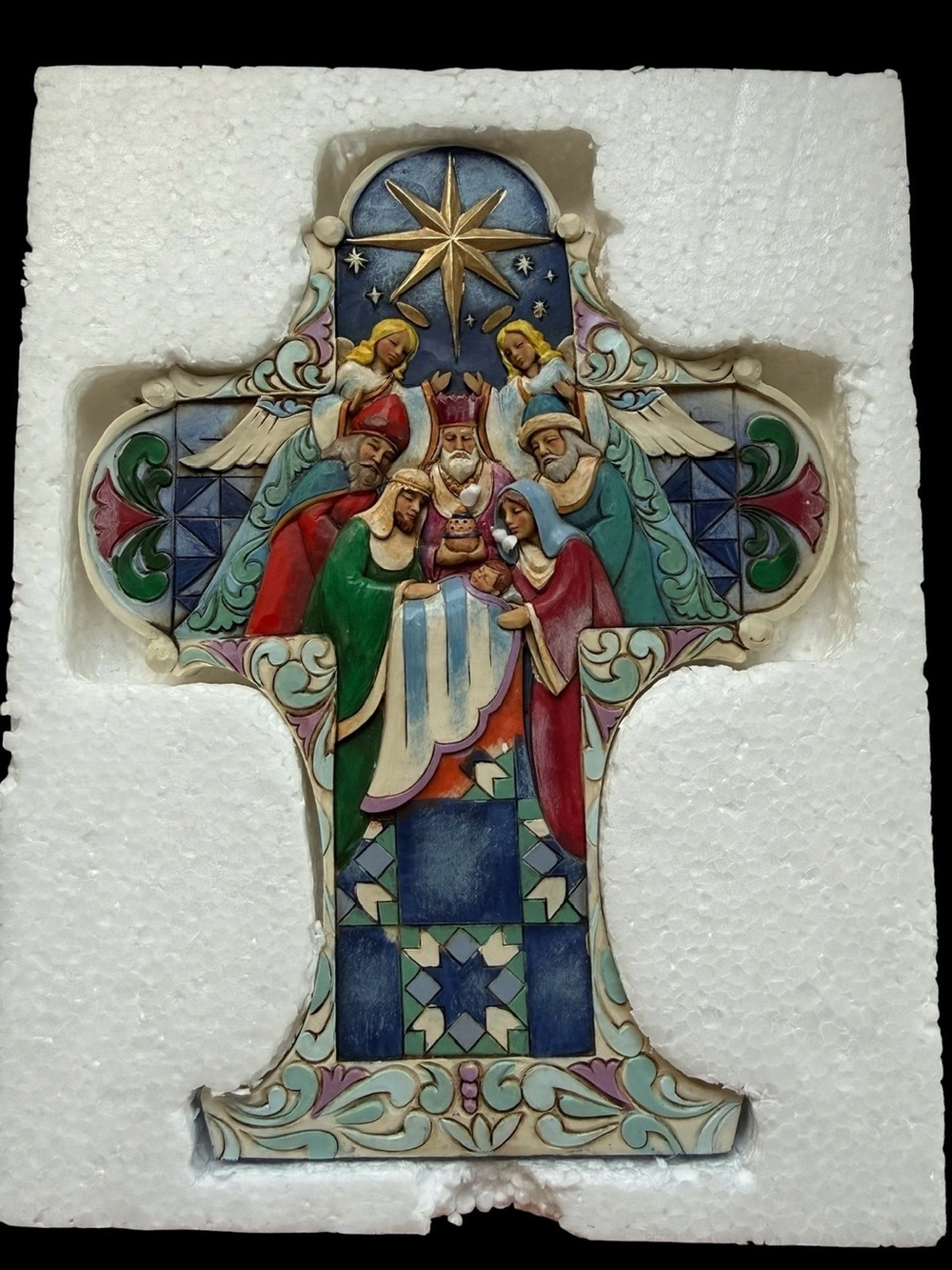Jim Shore Multicolor Nativity Cross Wall Plaque with Gold Star